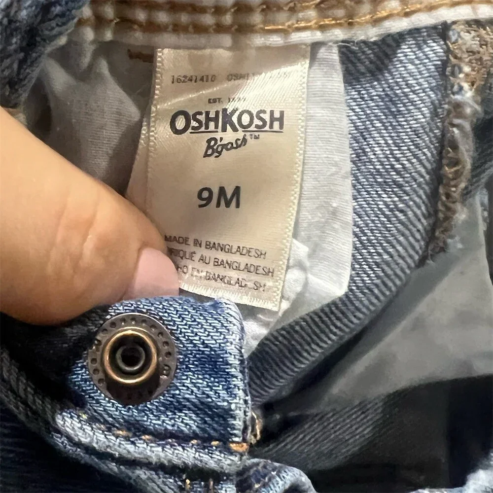 OshKosh B'gosh Baby Girls Denim Bib Overalls Blue 9M Heart Flower Snap
